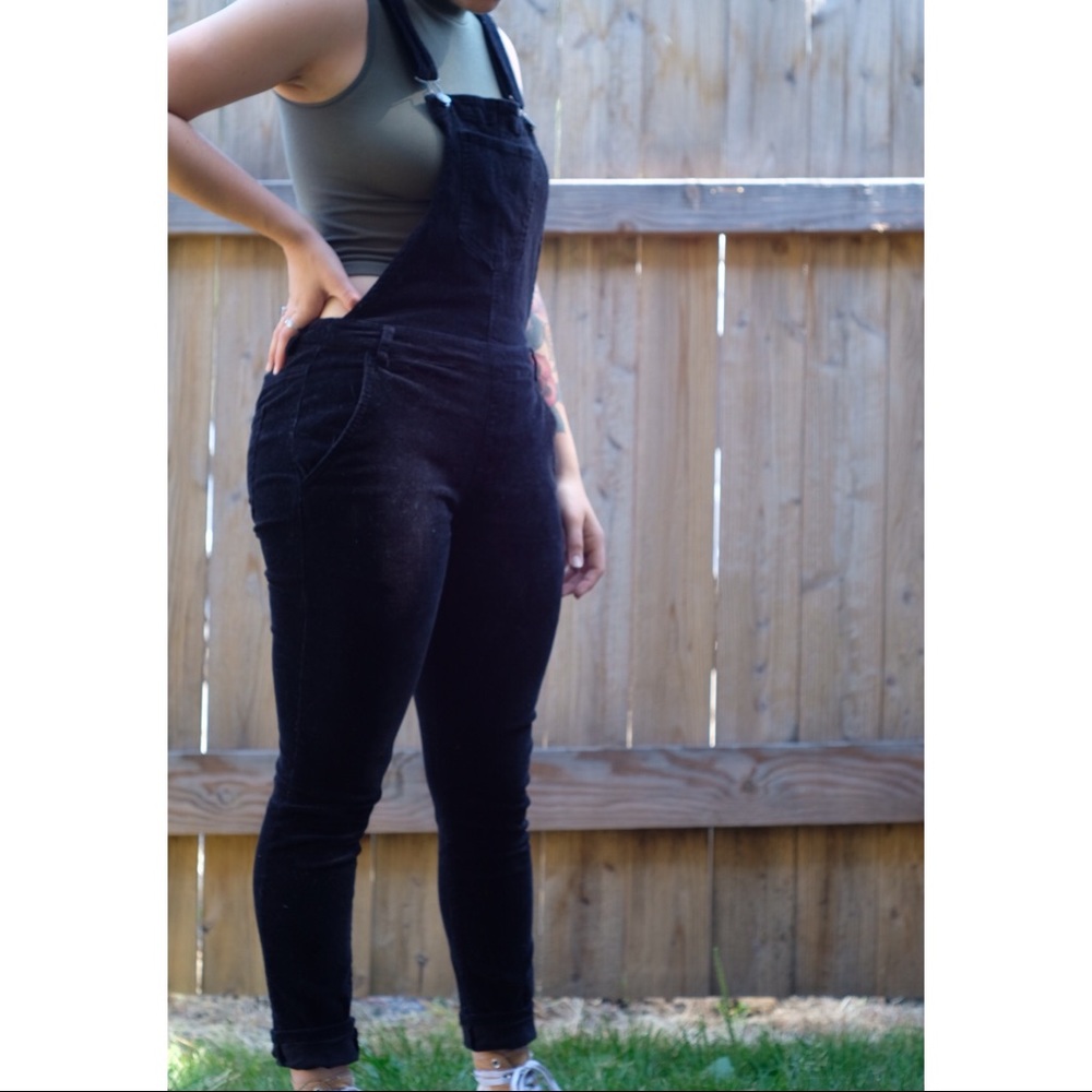 Black Corduroy Skinny Overalls